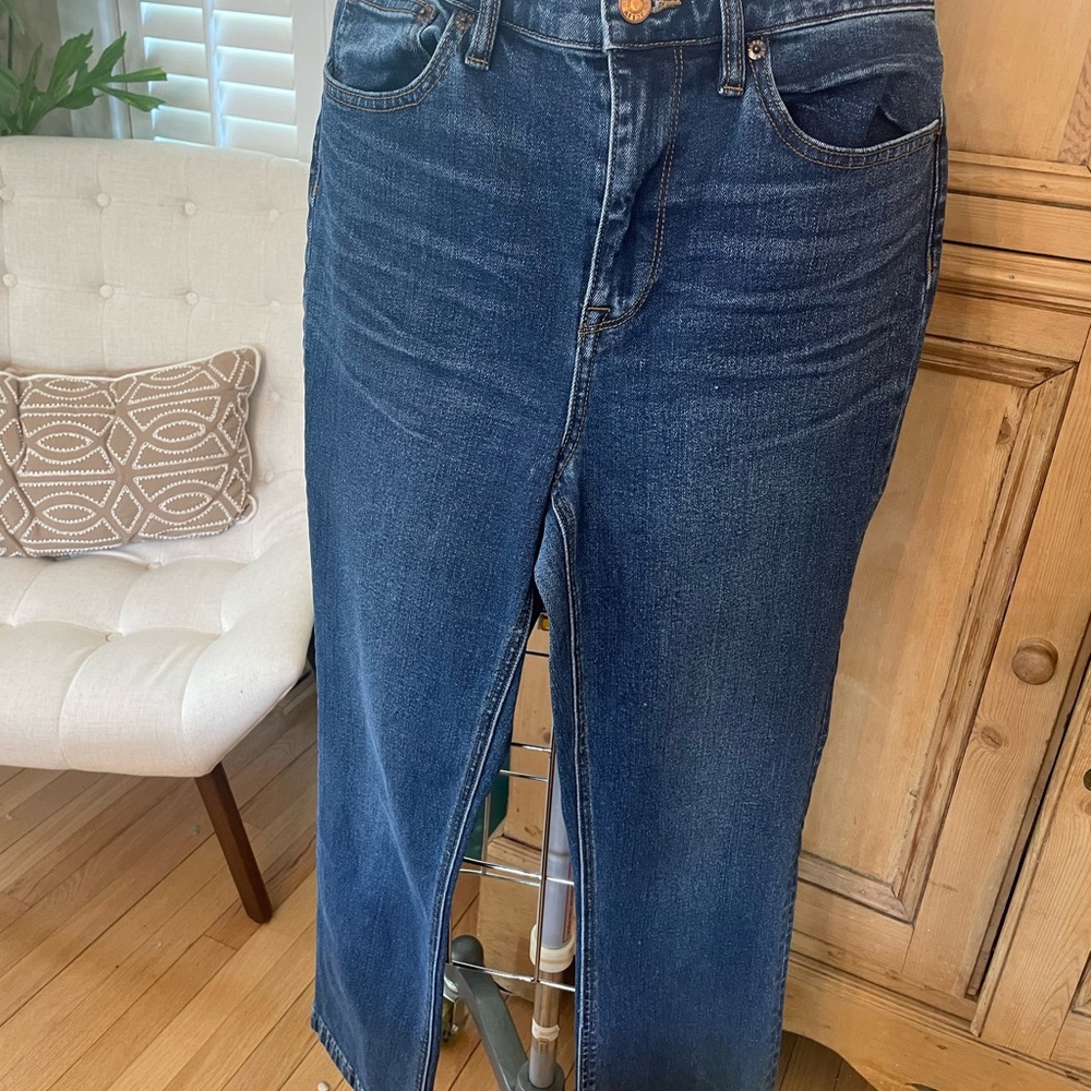 J Crew Billie Demi boot cut. Size 29. Dark wash distress on front only. - Picture 3 of 10